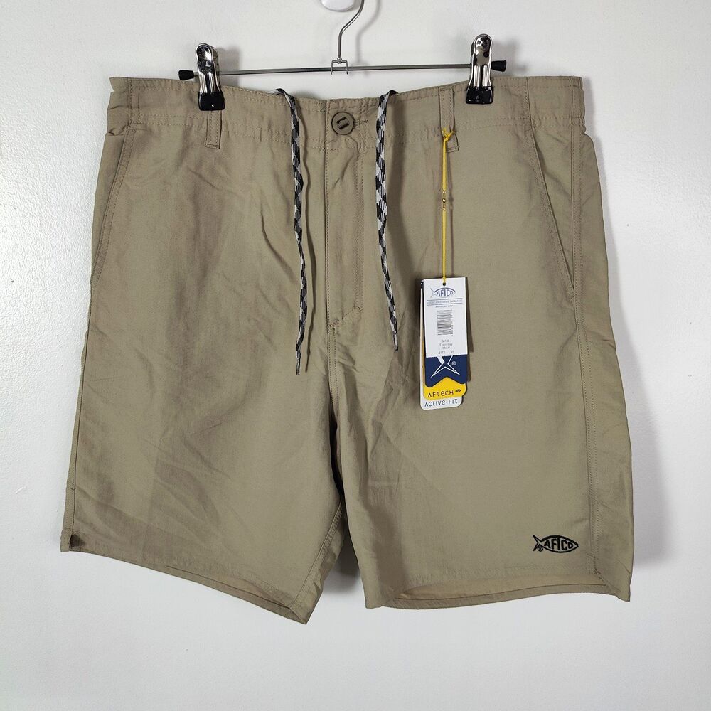 AFTCO Fishing Shorts Mens Size 34 Inseam 8" Nylon Hybrid Utility M103 Khaki New